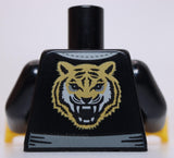 Lego Black Torso Tunic Light Bluish Gray Trim Symbol Gold Squares Tiger on Back