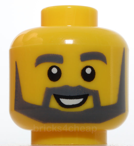 Lego Head Dark Bluish Gray Thick Eyebrows Angular Beard Thin Pointed Sideburns