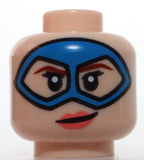 Lego Minifigure Head Female Blue Domino Mask Reddish Brown Eyebrow Coral Lips