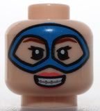 Lego Minifigure Head Female Blue Domino Mask Reddish Brown Eyebrow Coral Lips