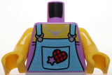 Lego Torso Medium Blue Overalls with Buckles Star and Red Heart on Pocket