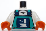 Lego Torso Dark Turquoise Overalls Toilet Logo Dark Blue Buckles Silver Buttons