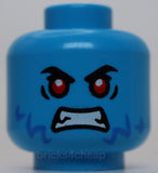 Lego Head Black Eyebrows Blue Fur White Teeth Smile Bright Light Orange Red Eyes