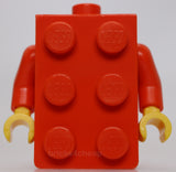 Lego Reddish Orange Torso 2 x 3 Brick Costume Reddish Orange Arms Yellow Hands