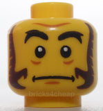 Lego Head Black Bushy Eyebrows Dark Brown Mutton Chops Crows Feet Bared Teeth