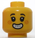 Lego Yellow Head Child Black Eyebrows and Eyelashes Silver Braces Frown Pattern