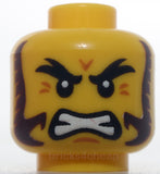 Lego Head Black Bushy Eyebrows Dark Brown Mutton Chops Crows Feet Bared Teeth