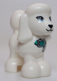 Lego White Dog Friends Style Poodle with Bright Light Blue Eyes Eyelashes