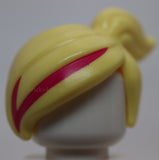 Lego Bright Light Yellow Hair Female Ponytail Off center Magenta Stripes