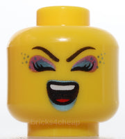 Lego Female Metallic Light Blue Purple Eye Shadow and Lips Open Smile Singing