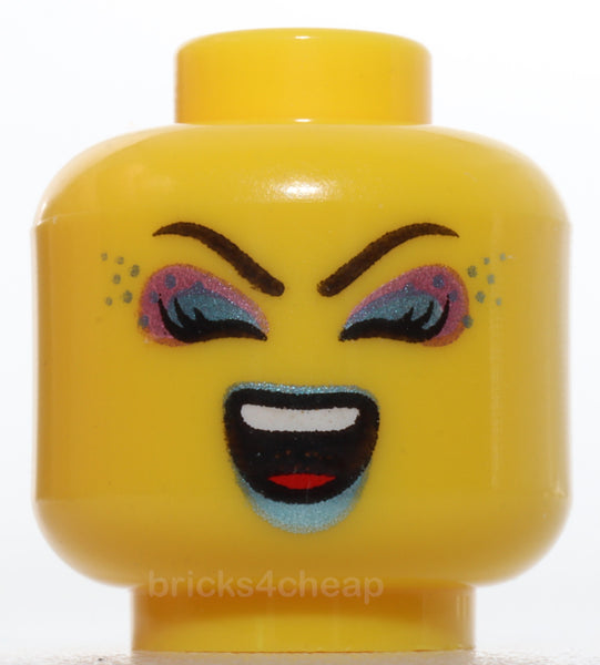 Lego Female Metallic Light Blue Purple Eye Shadow and Lips Open Smile Singing