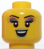 Lego Female Metallic Light Blue Purple Eye Shadow and Lips Open Smile Singing