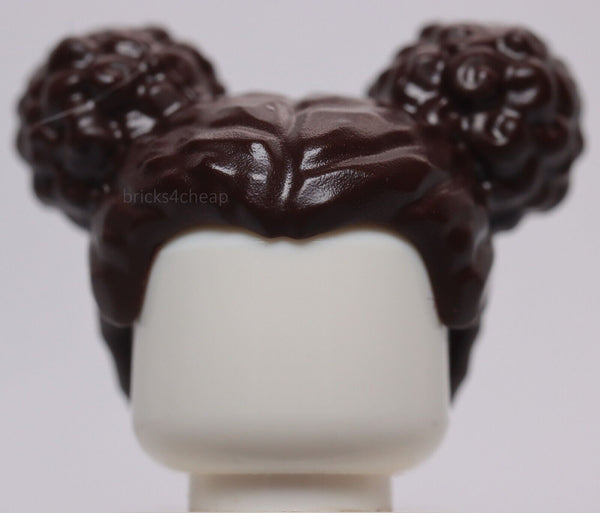 Lego Dark Brown Minifig Hair Female Parted in Middle with 2 Buns on Top