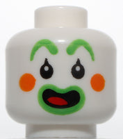 Lego White Head Dual Sided Clown Bright Green Eyebrows Lips Orange Circles