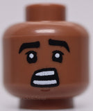 Lego Medium Brown Head Dual Sided Black Thick Eyebrows Chin Dimple Grin