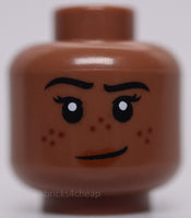 Lego Medium Brown Head Female Black Eyebrows Freckles Dark Orange Lips