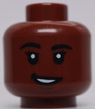 Lego Reddish Brown Head Dual Sided Female Dark Brown Chin Dimple Scared Look