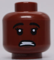 Lego Reddish Brown Head Dual Sided Female Dark Brown Chin Dimple Scared Look