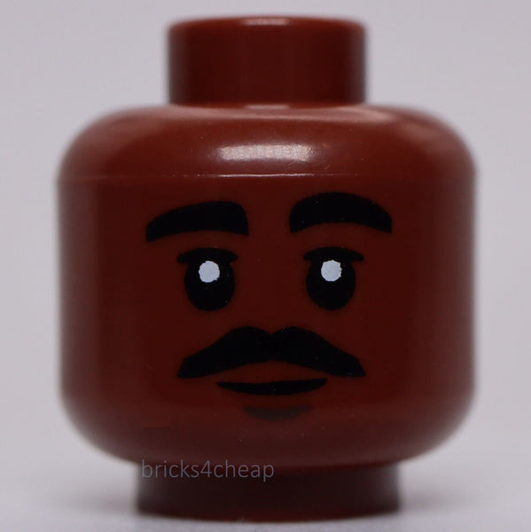 Lego Reddish Brown Head Black Eyebrows and Moustache Chin Dimple Smile Pattern