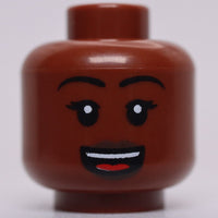 Lego Head Female Black Eyebrows Dark Brown Lips Open Mouth Smile Teeth Tongue