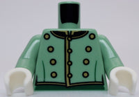 Lego Sand Green Torso Jacket Formal with Gold and Black Trim Collar 12 Buttons