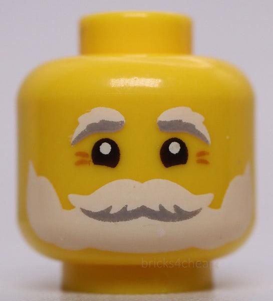 Lego Yellow Minifig Head White Gray Beard Bushy Eyebrows and Moustache Santa