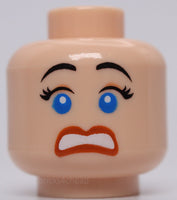 Lego Light Nougat Female Head Red Lips Blue Eyes Black Eyelashes Smiling Scared