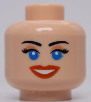 Lego Light Nougat Female Head Red Lips Blue Eyes Black Eyelashes Smiling Scared