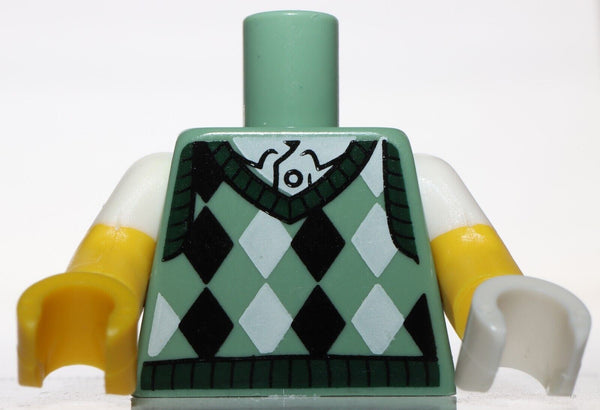 Lego Sand Green Torso Argyle Sweater Vest Pattern Yellow Arms White Short Sleeve