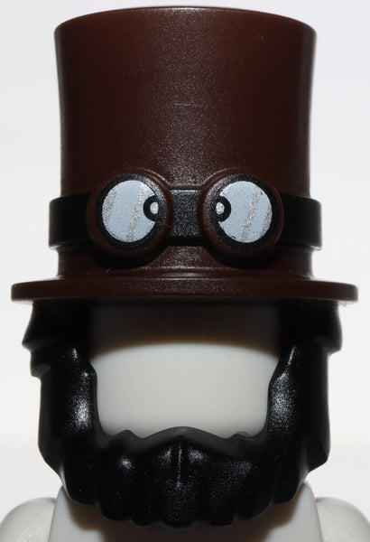 Lego Dark Brown Minifig Hair Combo Beard Top Hat Large Band with Goggles