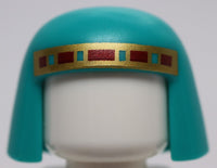 Lego Dark Turquoise Minifig Headgear Nemes with Gold and Dark Red Trim Pattern