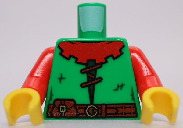 Lego Castle Green Torso Forestman Red Collar Lacing Belt Pouch Gold Buckle