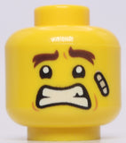Lego Yellow Minifig Head Bandage Dark Brown Bushy Eyebrows Winking Left Eye