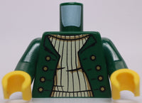 Lego Dark Green Minifig Torso Jacket Buttons Tan Ribbed Sweater