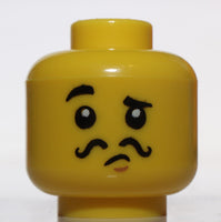 Lego Yellow Minifig Head Black Eyebrows Raised Eyebrow Black Thin Moustache