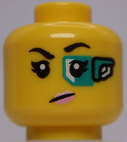 Lego Yellow Female Dual Sided Head Open mouth Green Eye Piece Pink Lips