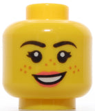 Lego Minifig Head Dual Sided Female Freckles Pink Lips Raised Eyebrow Grumpy