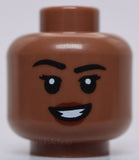 Lego  Minifig Head Dual Sided Female Black Eyebrows Reddish Brown Lips Frown