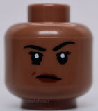 Lego  Minifig Head Dual Sided Female Black Eyebrows Reddish Brown Lips Frown
