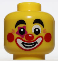 Lego Yellow Minifig Head Clown Thick Black Brows Star Right Eye