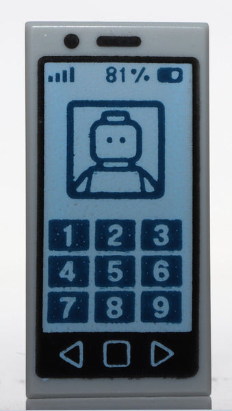 Lego Light Bluish Gray Tile 1 x 2 Groove Cell Phone '81%' Minifig Pattern