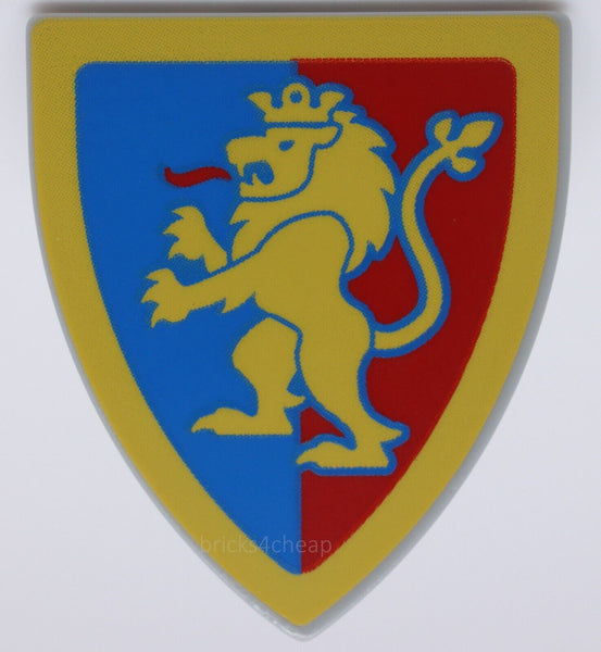 Lego Castle Shield Triangular Yellow Lion Raised Foot on Blue and Red Background