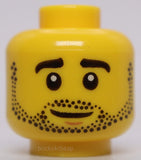 Lego Yellow Head Dual Sided Black Eyebrows Stubble Smiling Neutral Expression