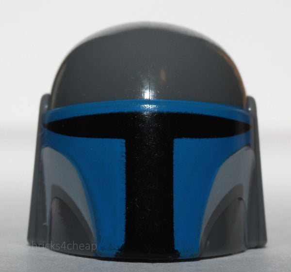 Lego Star Wars Dark Bluish Gray Minifig Helmet Holes Mandalorian Blue and White