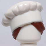 Lego White Minifig Hair Combo Hat with Chef Cooks Toque Reddish Brown Bun