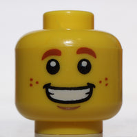 Lego Yellow Minifig Head Dark Orange Eyebrows Freckles Wide Grin