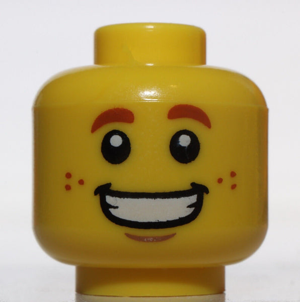 Lego Yellow Minifig Head Dark Orange Eyebrows Freckles Wide Grin