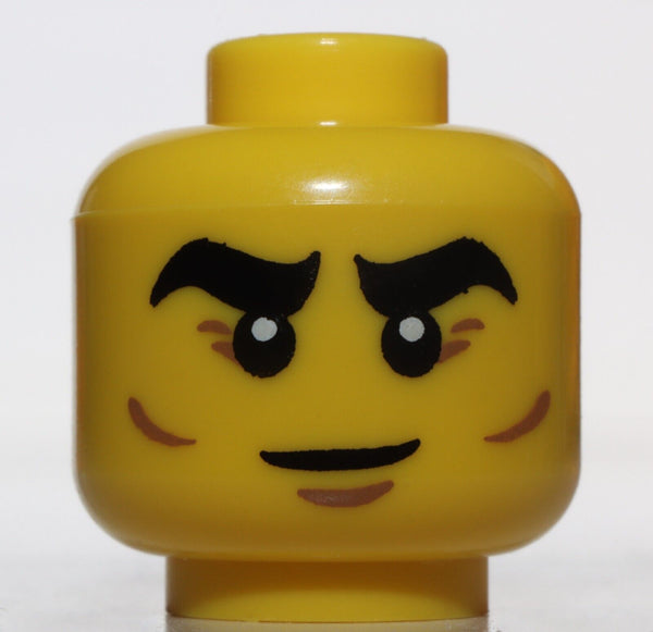 Lego Yellow Minifig Head Black Thick Eyebrows Reddish Brown Crow's Feet