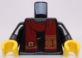 Lego Black Torso Sweater Dark Red Scarf with Gold Chinese Circles Pattern