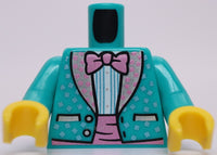 Lego Dark Turquoise Minifig Torso Suit Jacket Pink Polka Dots on Collar Bow Tie